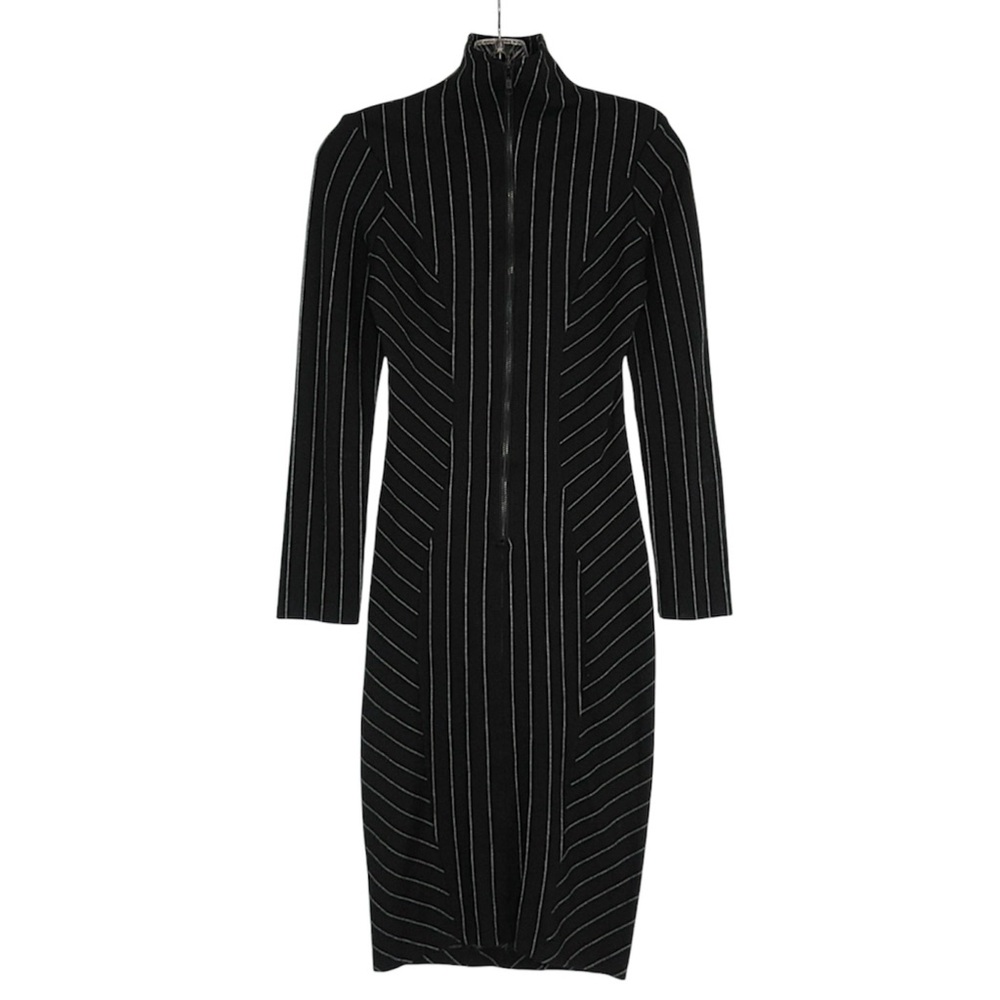 ISABEL DE PEDRO Striped Zip Bodycon Zip Mock Neck Midi Dress Women's Size 2